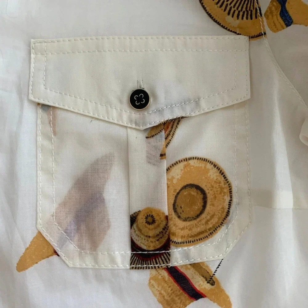 NWT Tory Burch Brigitte Button‎ Up Blouse Shirt Top Hats sz 2 $195 Cotton